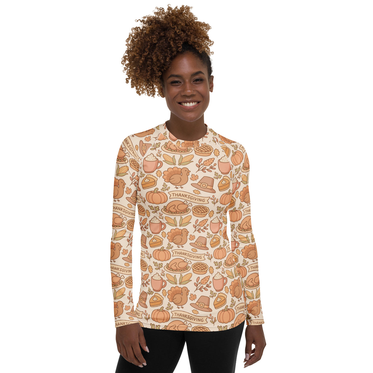 Women's Thanksgiving Turkey Long Sleeve Rash Guard Swim Shirt – Buttery Soft, Sun Safe UPF 50+ Protection, Quick Dry & 4-Way Stretch Comfort