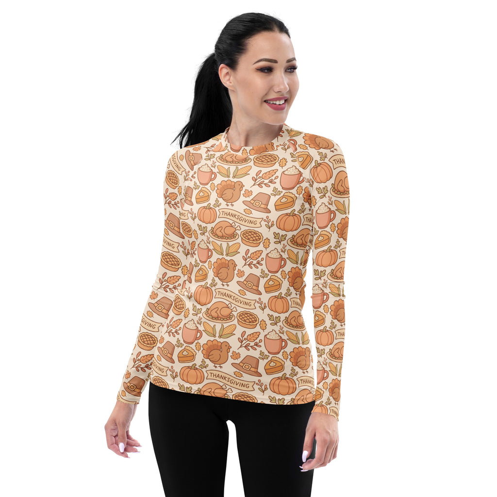 Women's Thanksgiving Turkey Long Sleeve Rash Guard Swim Shirt – Buttery Soft, Sun Safe UPF 50+ Protection, Quick Dry & 4-Way Stretch Comfort