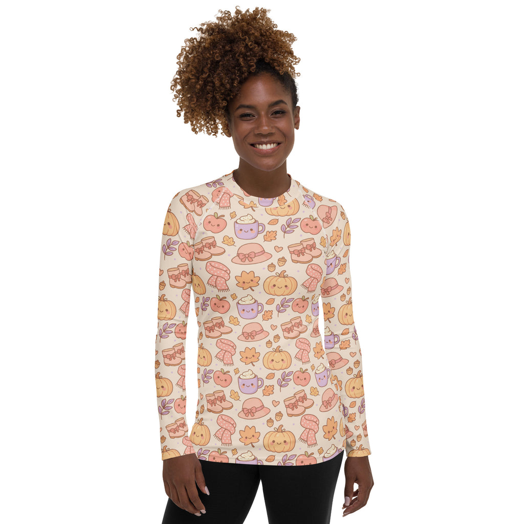 Women's Autumn Themed Long Sleeve Rash Guard Swim Shirt – Buttery Soft, Sun Safe UPF 50+ Protection, Quick Dry & 4-Way Stretch Comfort