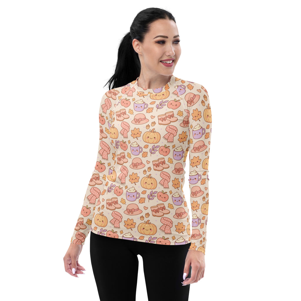 Women's Autumn Themed Long Sleeve Rash Guard Swim Shirt – Buttery Soft, Sun Safe UPF 50+ Protection, Quick Dry & 4-Way Stretch Comfort