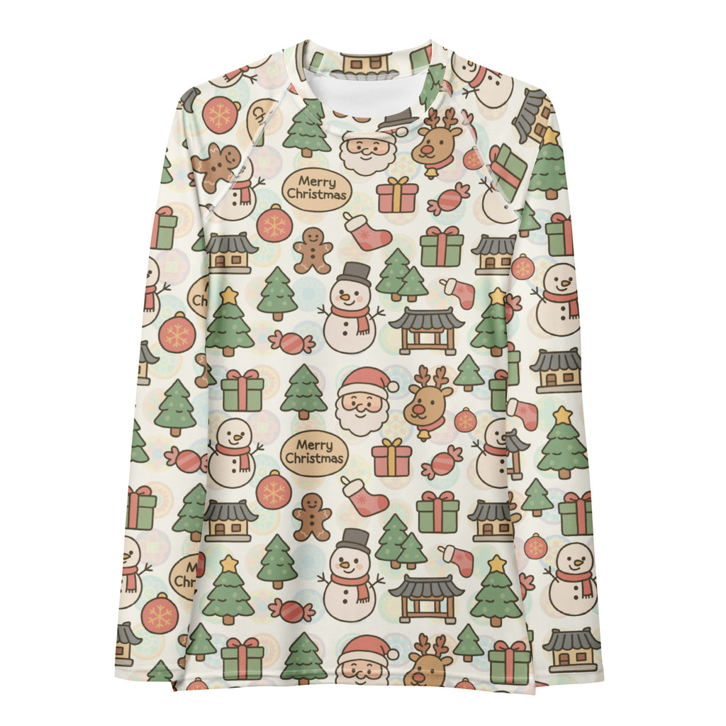 Women's Pastel Christmas Long Sleeve Rash Guard Swim Shirt – Buttery Soft, Sun Safe UPF 50+ Protection, Quick Dry & 4-Way Stretch Comfort