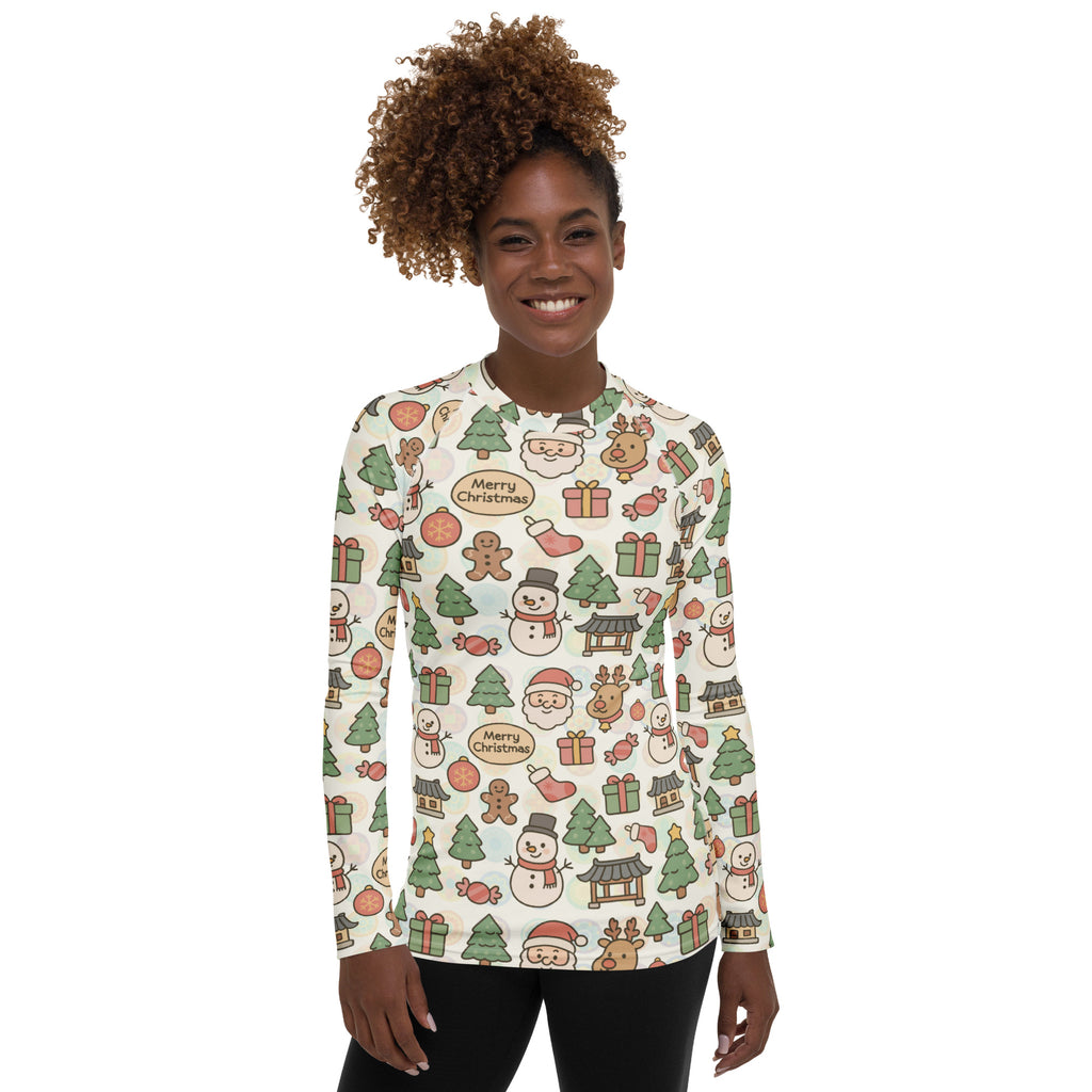 Women's Pastel Christmas Long Sleeve Rash Guard Swim Shirt – Buttery Soft, Sun Safe UPF 50+ Protection, Quick Dry & 4-Way Stretch Comfort