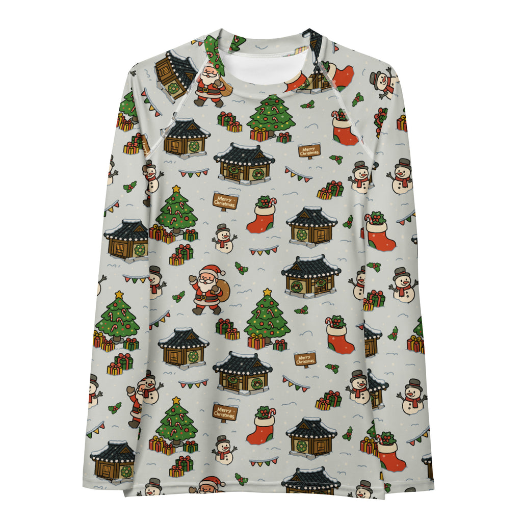 Women's Christmas Village Long Sleeve Rash Guard Swim Shirt – Buttery Soft, Sun Safe UPF 50+ Protection, Quick Dry & 4-Way Stretch Comfort