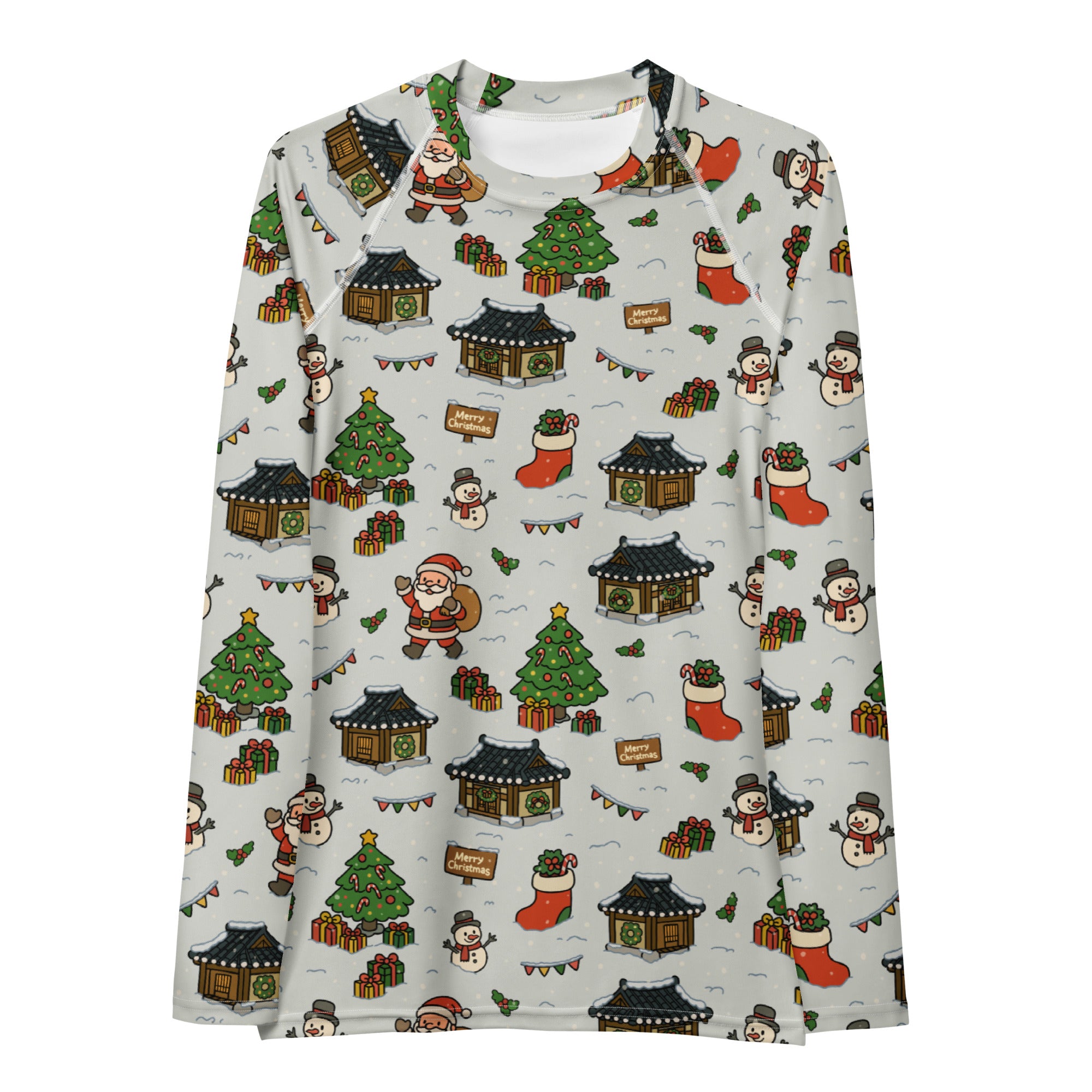 Women's Christmas Village Long Sleeve Rash Guard Swim Shirt – Buttery Soft, Sun Safe UPF 50+ Protection, Quick Dry & 4-Way Stretch Comfort