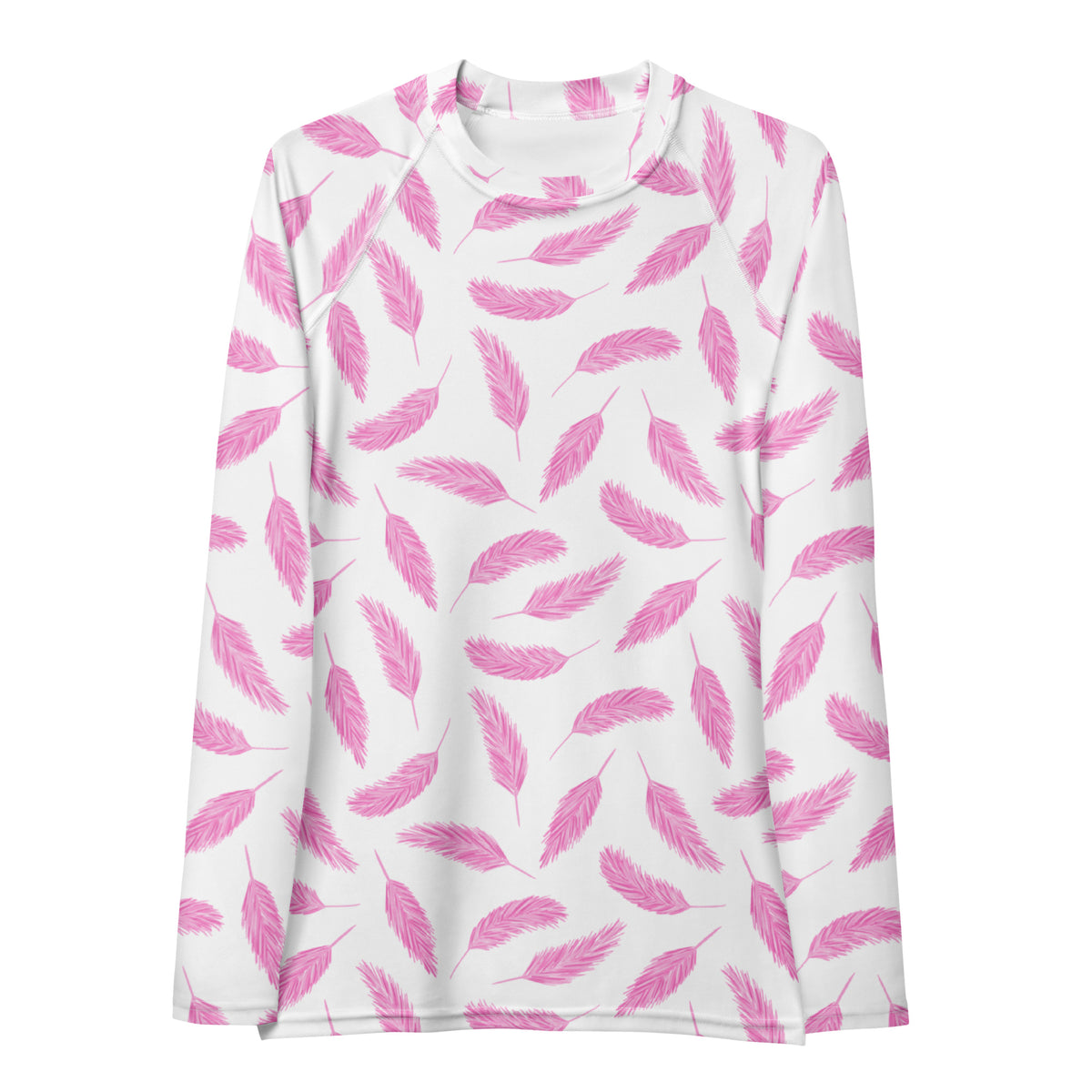 Women's Pink Flamingo Feather Long Sleeve Rash Guard Swim Shirt – Buttery Soft, Sun Safe UPF 50+ Protection, Quick Dry & 4-Way Stretch Comfort