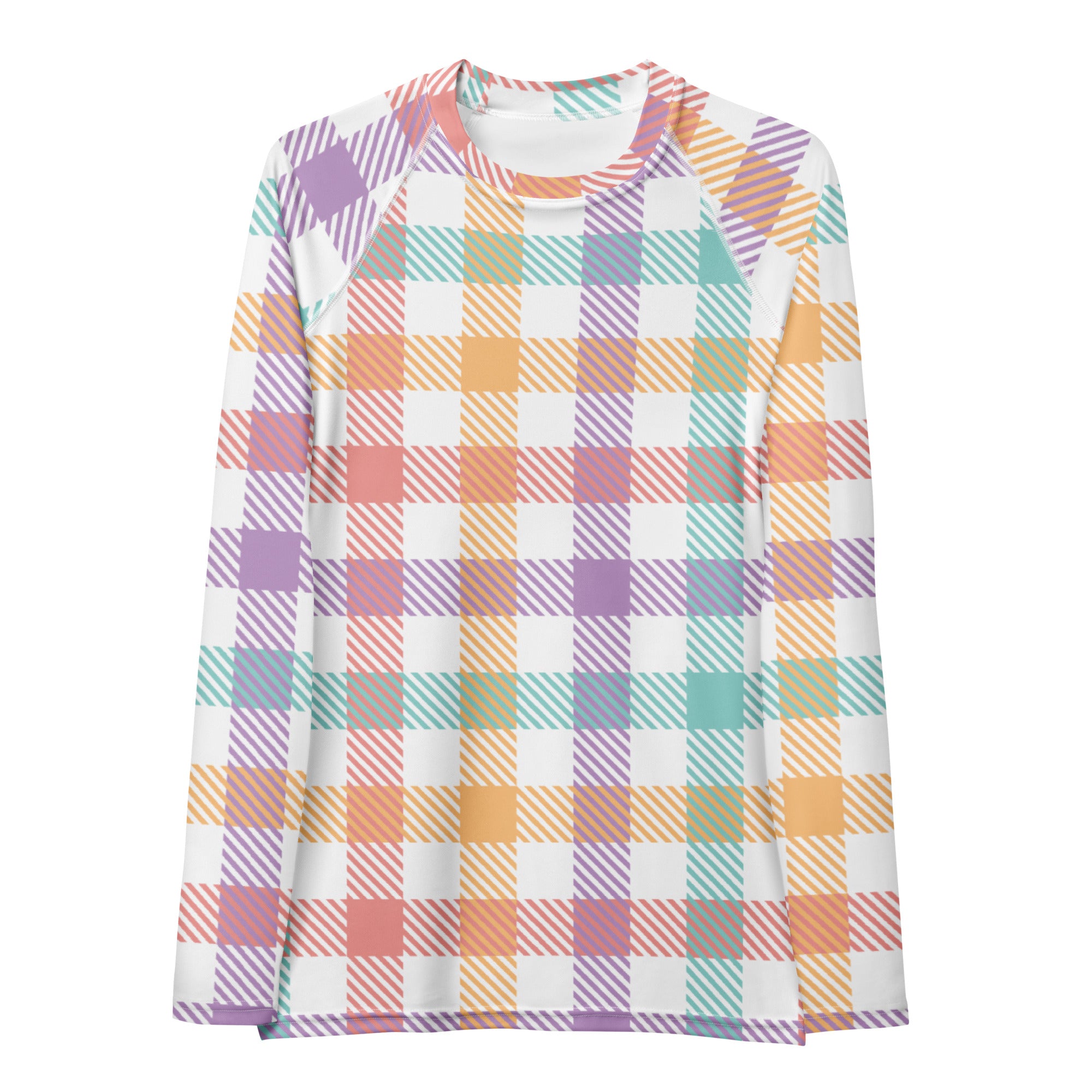 Women's Pastel Plaid Long Sleeve Rash Guard Swim Shirt – Buttery Soft, Sun Safe UPF 50+ Protection, Quick Dry & 4-Way Stretch Comfort