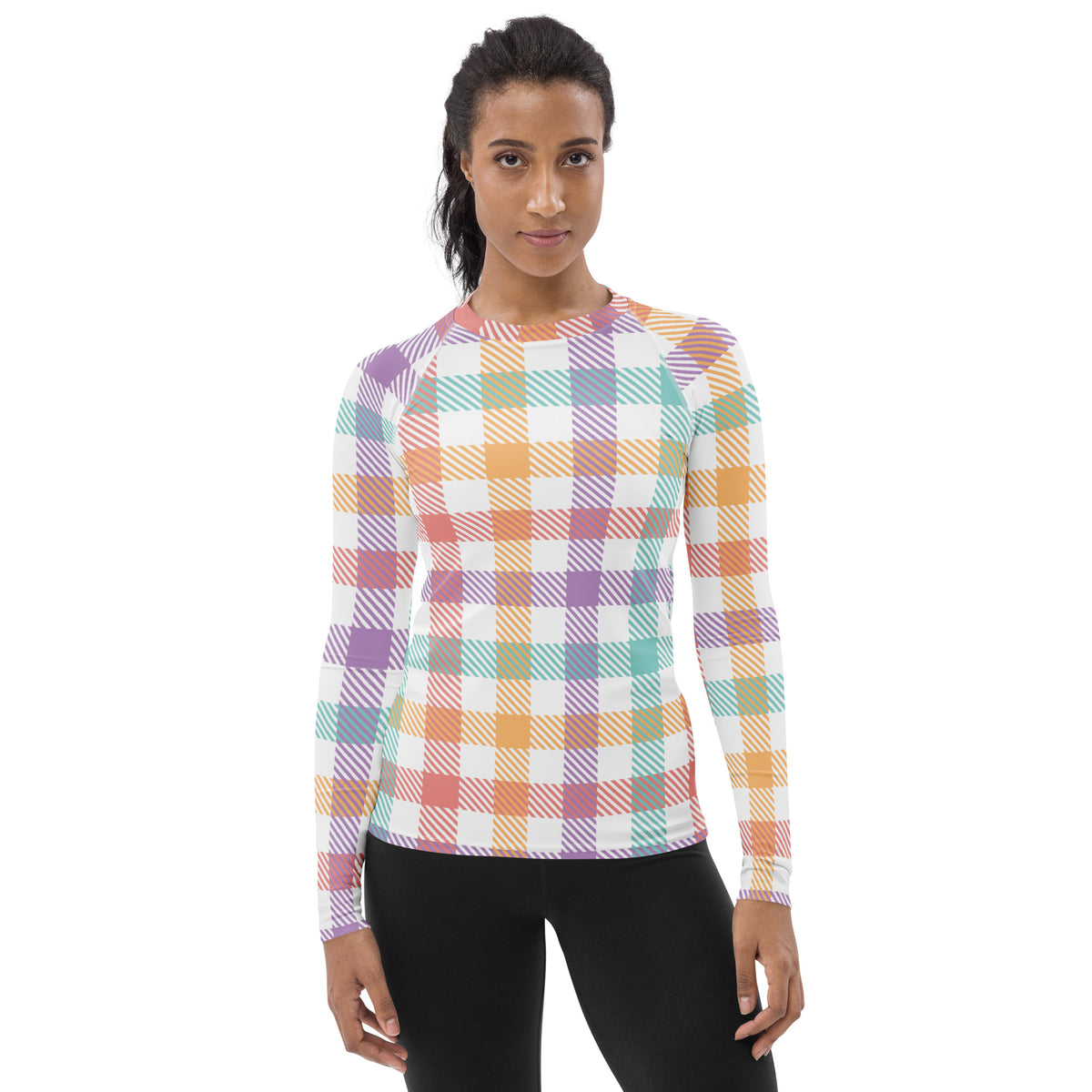 Women's Pastel Plaid Long Sleeve Rash Guard Swim Shirt – Buttery Soft, Sun Safe UPF 50+ Protection, Quick Dry & 4-Way Stretch Comfort