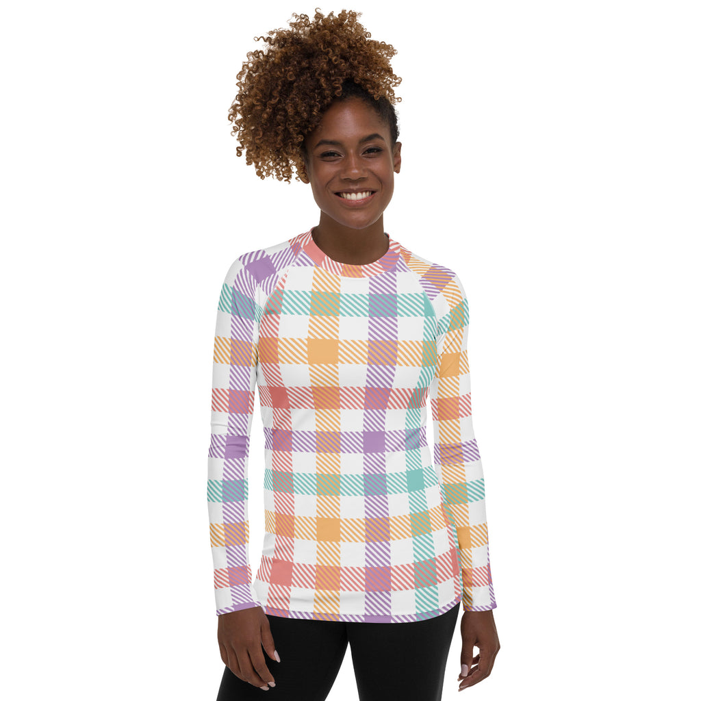 Women's Pastel Plaid Long Sleeve Rash Guard Swim Shirt – Buttery Soft, Sun Safe UPF 50+ Protection, Quick Dry & 4-Way Stretch Comfort