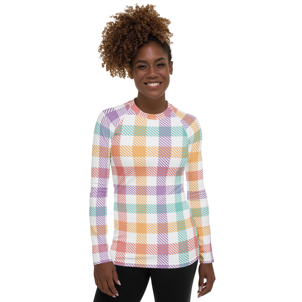 Women's Pastel Plaid Long Sleeve Rash Guard Swim Shirt – Buttery Soft, Sun Safe UPF 50+ Protection, Quick Dry & 4-Way Stretch Comfort