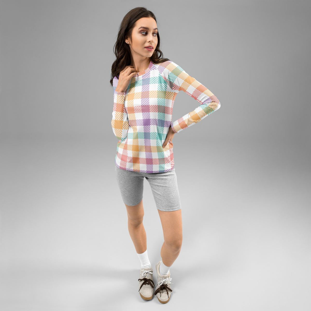 Women's Pastel Plaid Long Sleeve Rash Guard Swim Shirt – Buttery Soft, Sun Safe UPF 50+ Protection, Quick Dry & 4-Way Stretch Comfort