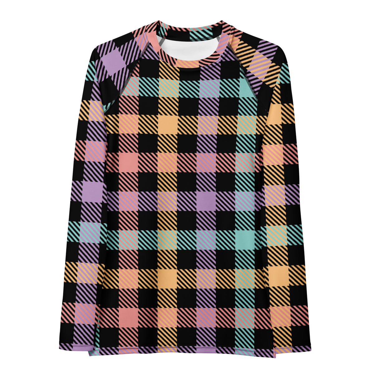Women's Rainbow Plaid Long Sleeve Rash Guard Swim Shirt – Buttery Soft, Sun Safe UPF 50+ Protection, Quick Dry & 4-Way Stretch Comfort