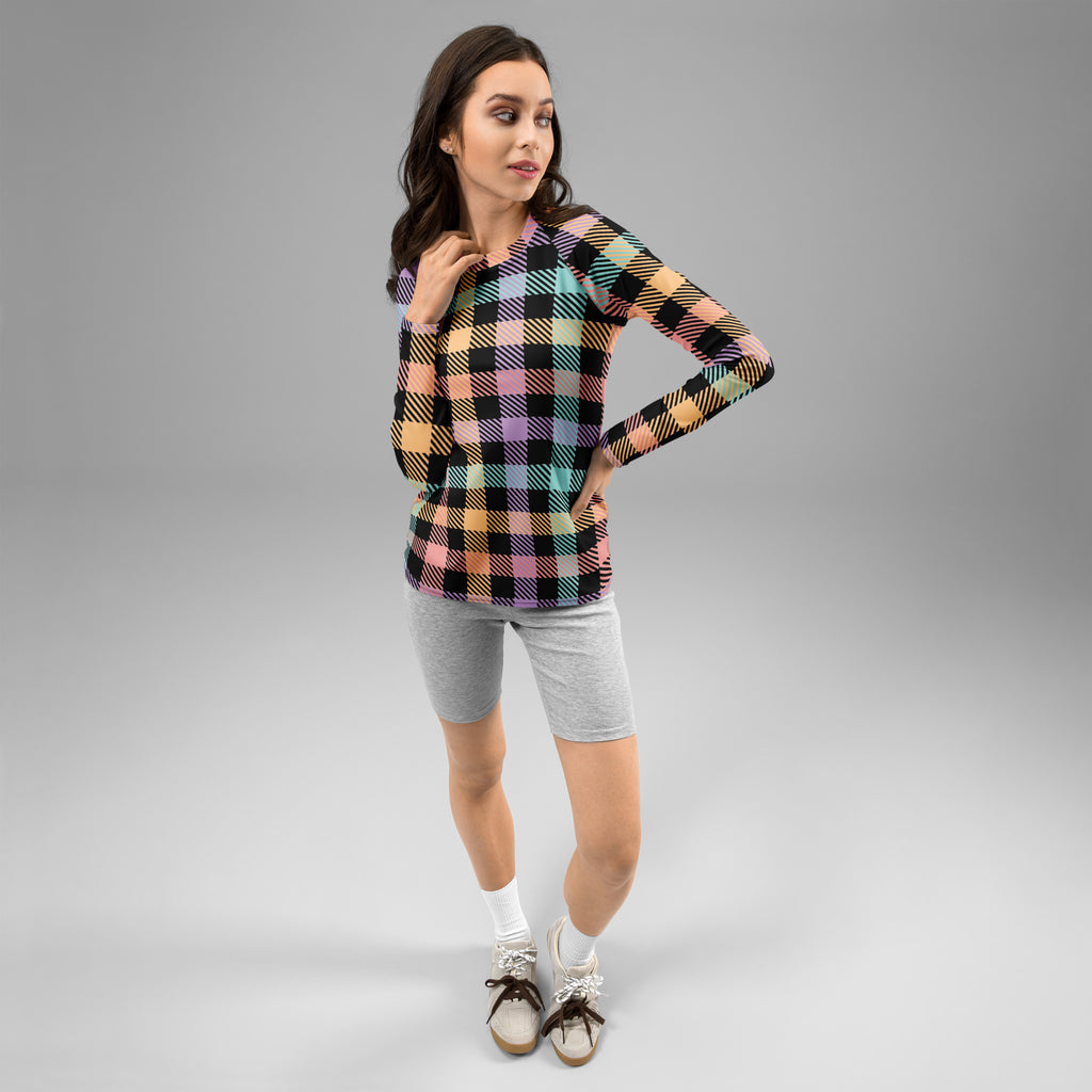 Women's Rainbow Plaid Long Sleeve Rash Guard Swim Shirt – Buttery Soft, Sun Safe UPF 50+ Protection, Quick Dry & 4-Way Stretch Comfort
