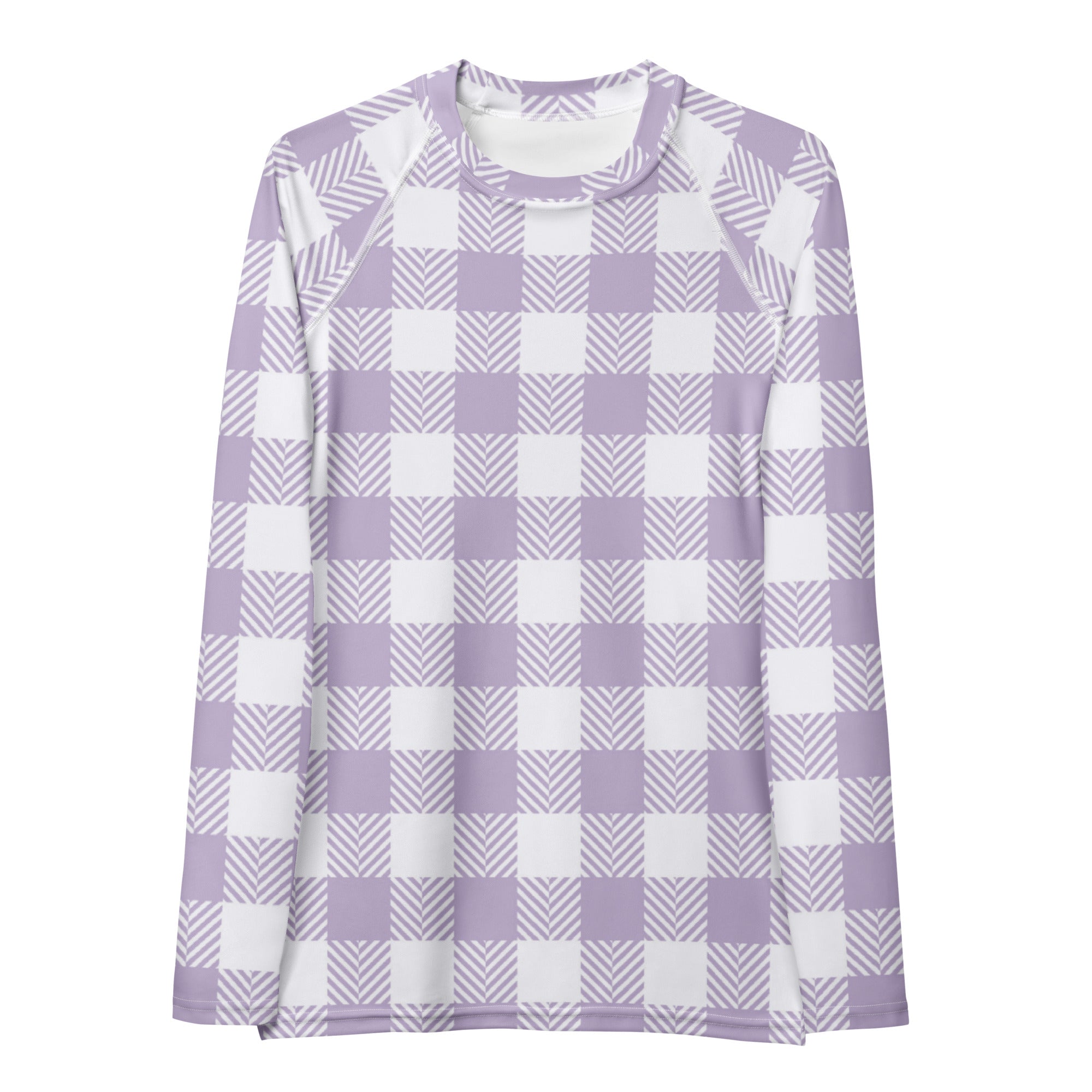 Women's Lavender Gingham Long Sleeve Rash Guard Swim Shirt – Buttery Soft, Sun Safe UPF 50+ Protection, Quick Dry & 4-Way Stretch Comfort
