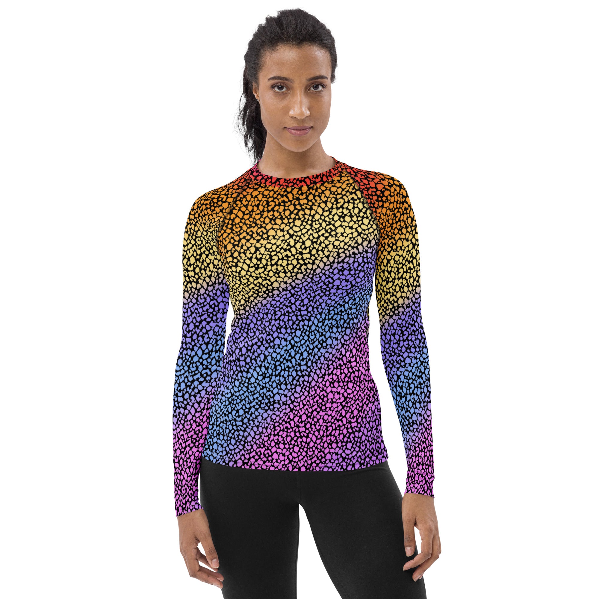Women's Rainbow Reptile Print Long Sleeve Rash Guard Swim Shirt – Buttery Soft, Sun Safe UPF 50+ Protection, Quick Dry & 4-Way Stretch Comfort