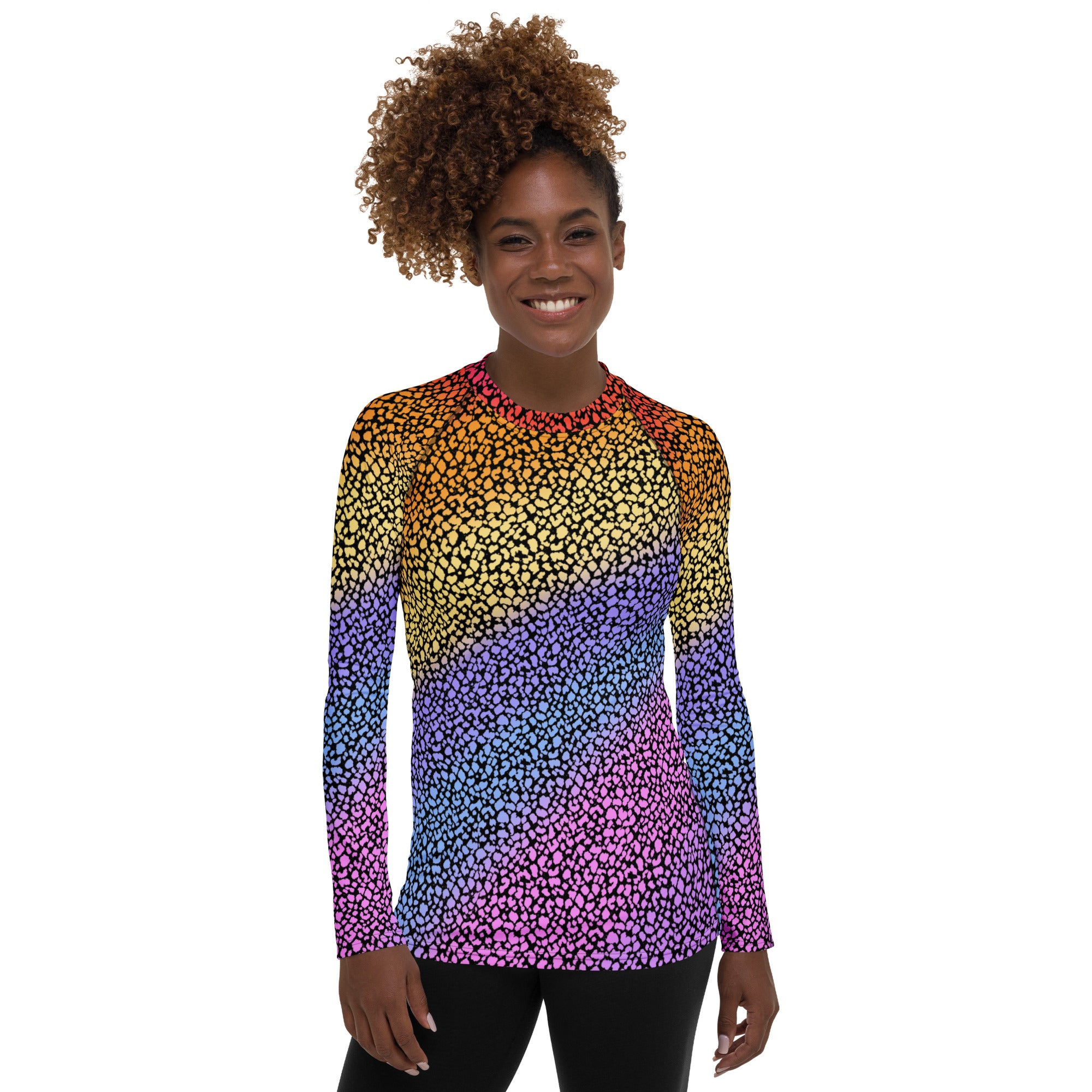 Women's Rainbow Reptile Print Long Sleeve Rash Guard Swim Shirt – Buttery Soft, Sun Safe UPF 50+ Protection, Quick Dry & 4-Way Stretch Comfort