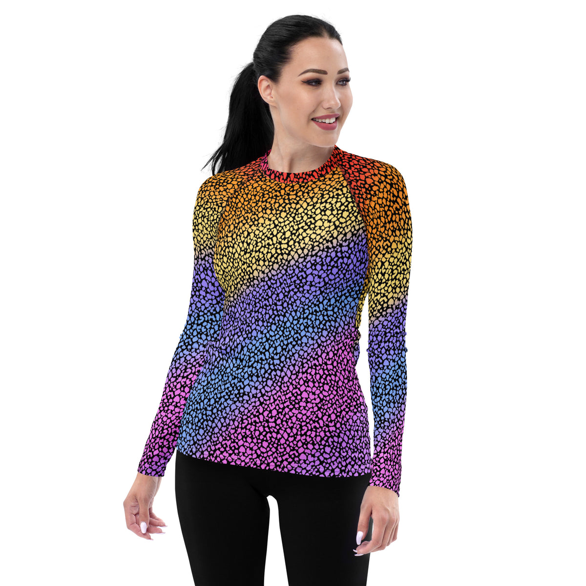 Women's Rainbow Reptile Print Long Sleeve Rash Guard Swim Shirt – Buttery Soft, Sun Safe UPF 50+ Protection, Quick Dry & 4-Way Stretch Comfort