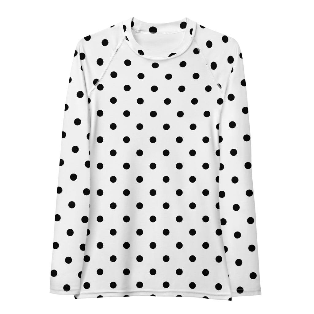 Women's White Polka Dot Long Sleeve Rash Guard Swim Shirt – Buttery Soft, Sun Safe UPF 50+ Protection, Quick Dry & 4-Way Stretch Comfort