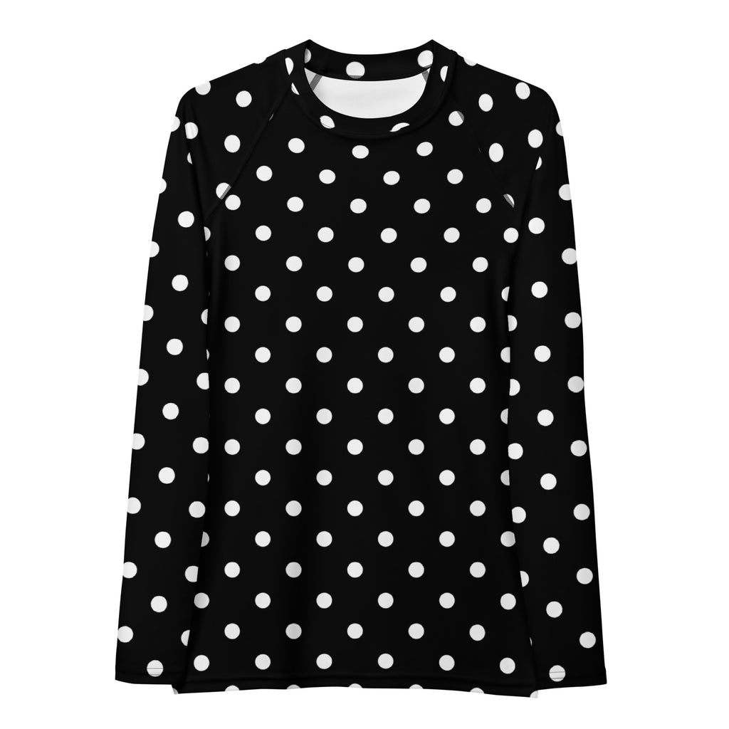 Women's Black Polka Dot Long Sleeve Rash Guard Swim Shirt – Buttery Soft, Sun Safe UPF 50+ Protection, Quick Dry & 4-Way Stretch Comfort