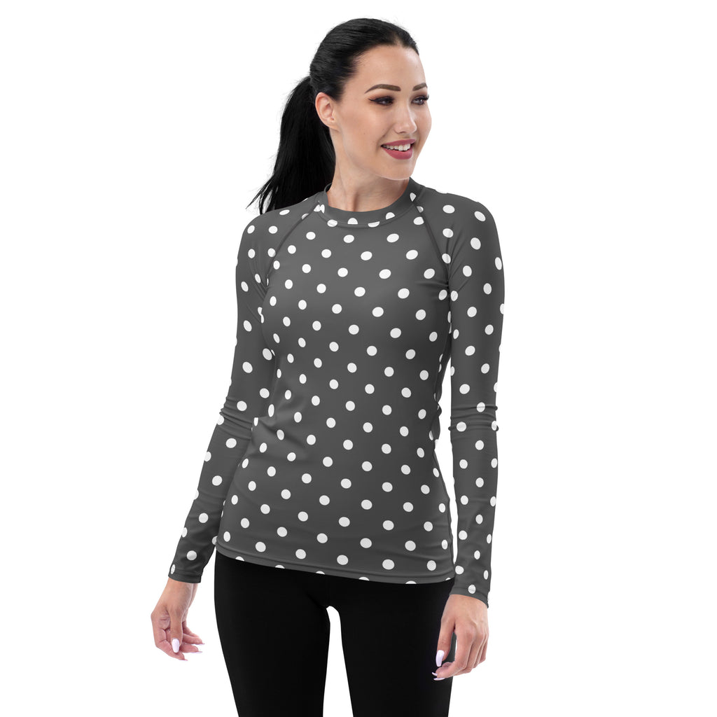 Women's Gray Polka Dot Long Sleeve Rash Guard Swim Shirt – Buttery Soft, Sun Safe UPF 50+ Protection, Quick Dry & 4-Way Stretch Comfort