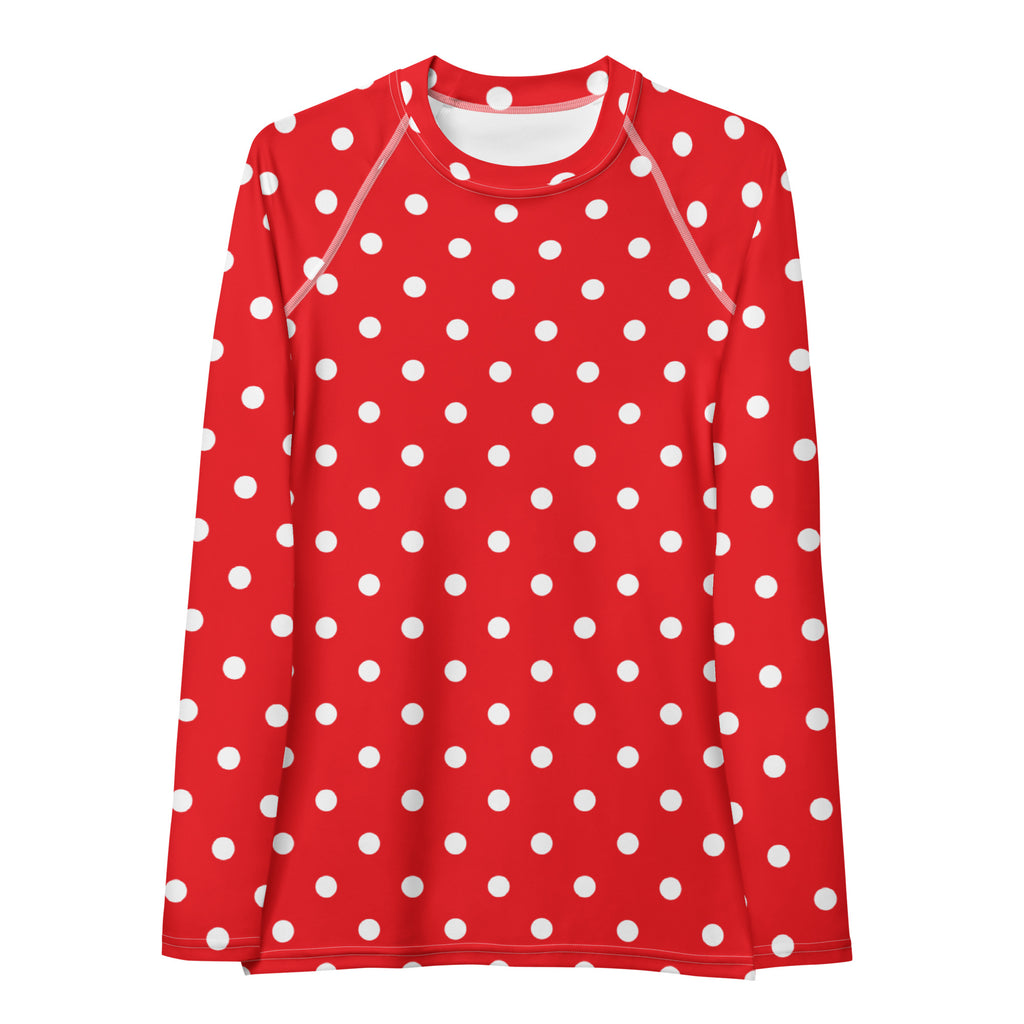Women's Red Polka Dot Long Sleeve Rash Guard Swim Shirt – Buttery Soft, Sun Safe UPF 50+ Protection, Quick Dry & 4-Way Stretch Comfort