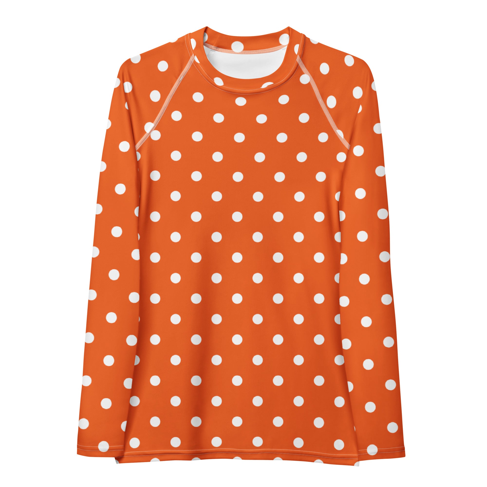 Women's Orange Polka Dot Long Sleeve Rash Guard Swim Shirt – Buttery Soft, Sun Safe UPF 50+ Protection, Quick Dry & 4-Way Stretch Comfort