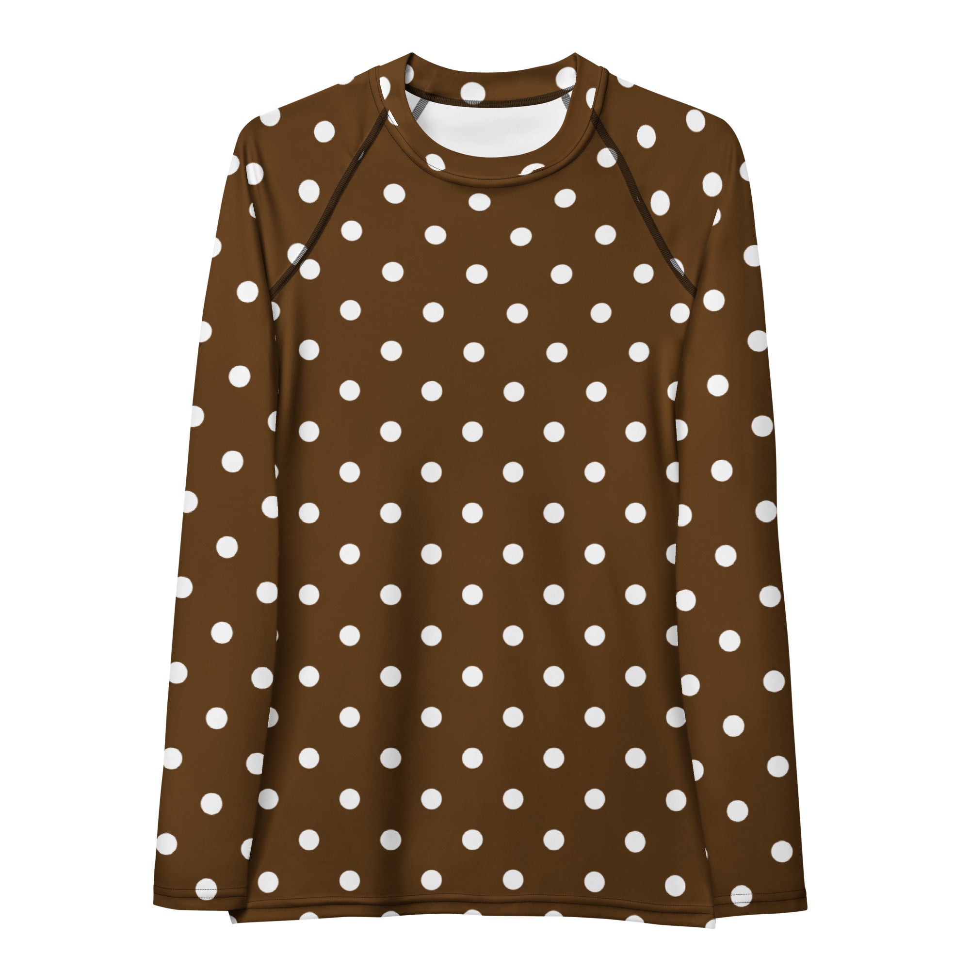 Women's Brown Polka Dot Long Sleeve Rash Guard Swim Shirt – Buttery Soft, Sun Safe UPF 50+ Protection, Quick Dry & 4-Way Stretch Comfort
