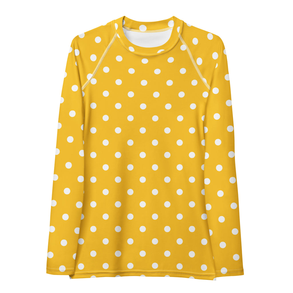 Women's Yellow Polka Dot Long Sleeve Rash Guard Swim Shirt – Buttery Soft, Sun Safe UPF 50+ Protection, Quick Dry & 4-Way Stretch Comfort