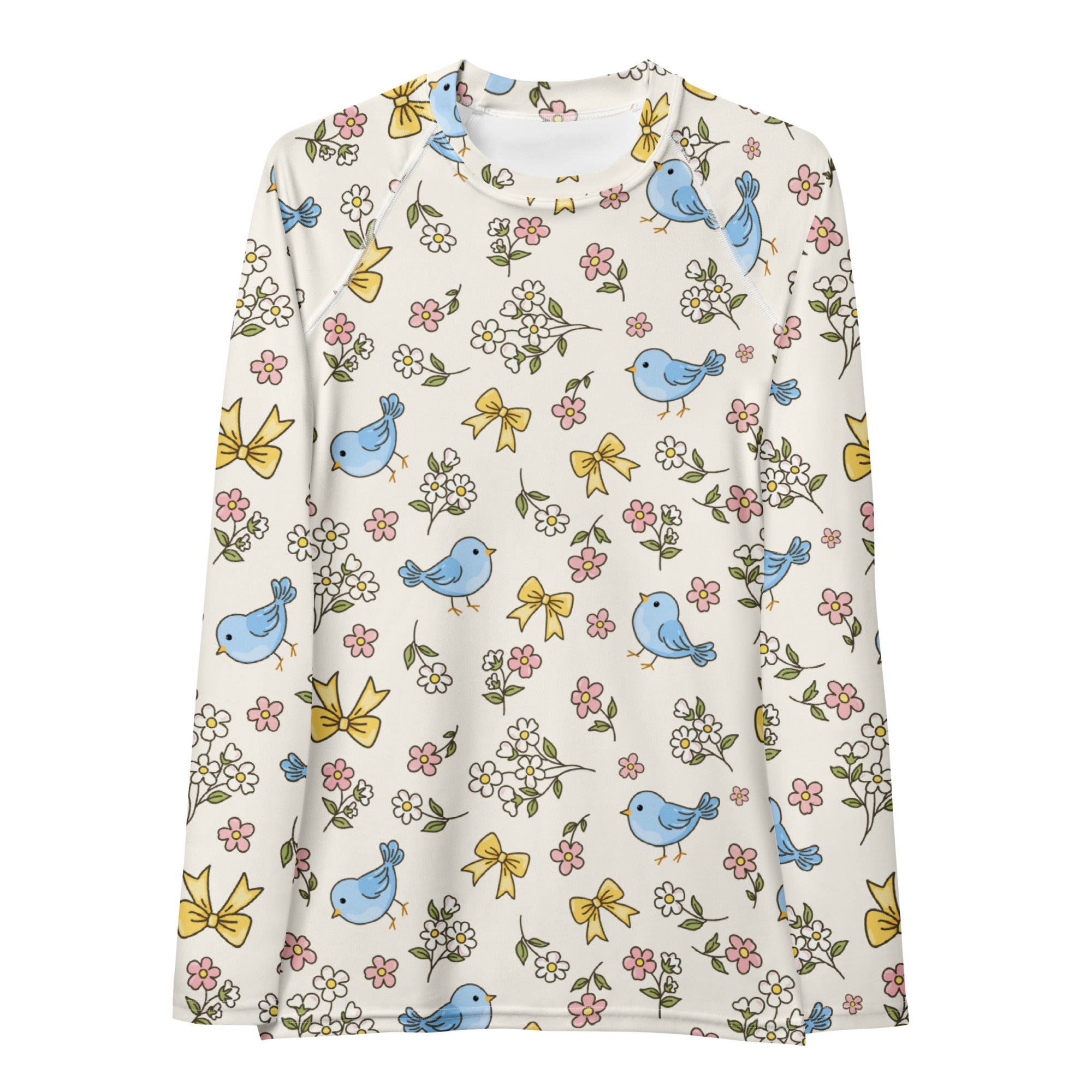 Women's Blue Bird Floral Long Sleeve Rash Guard Swim Shirt – Buttery Soft, Sun Safe UPF 50+ Protection, Quick Dry & 4-Way Stretch Comfort
