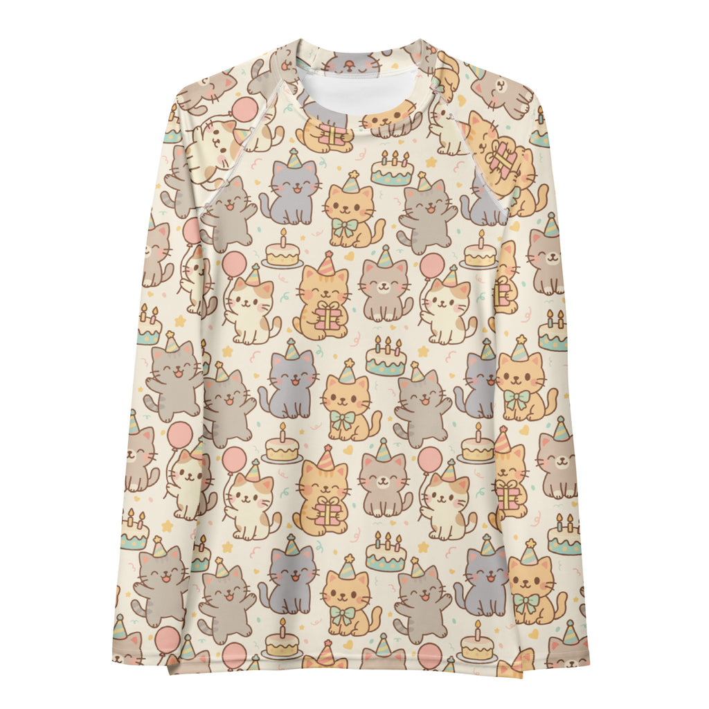 Women's Kitten Birthday Long Sleeve Rash Guard Swim Shirt – Buttery Soft, Sun Safe UPF 50+ Protection, Quick Dry & 4-Way Stretch Comfort