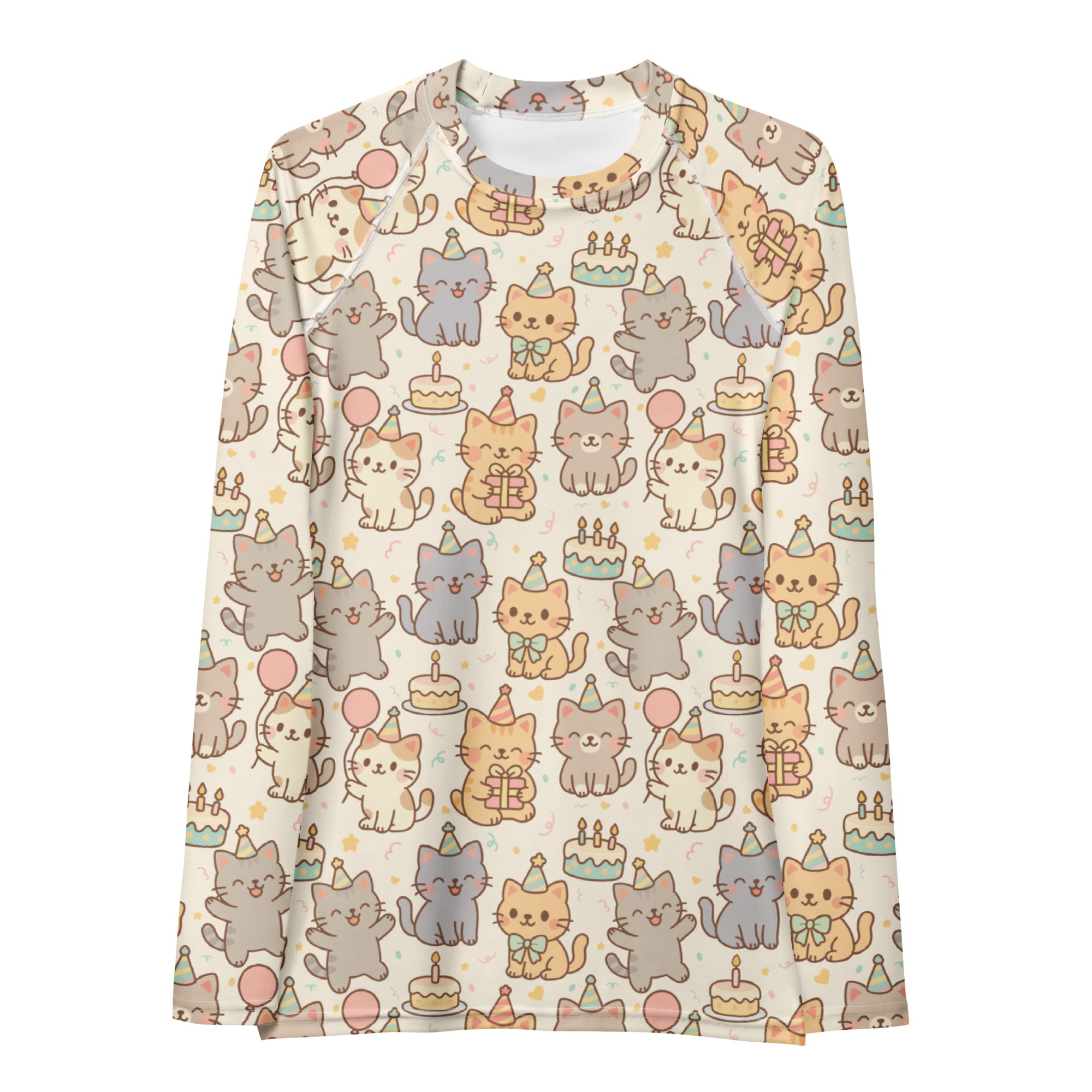 Women's Kitten Birthday Long Sleeve Rash Guard Swim Shirt – Buttery Soft, Sun Safe UPF 50+ Protection, Quick Dry & 4-Way Stretch Comfort