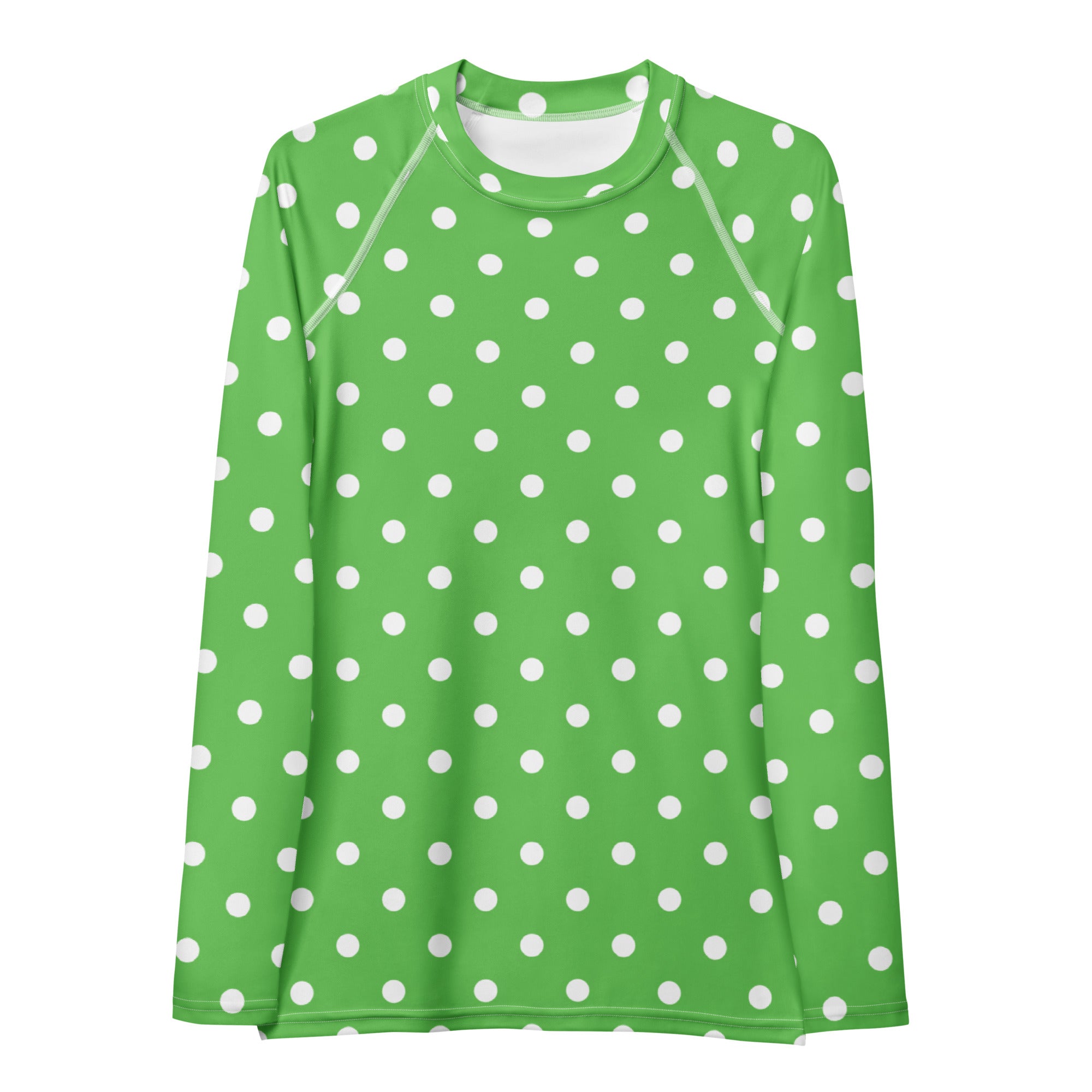 Women's Green Polka Dot Long Sleeve Rash Guard Swim Shirt – Buttery Soft, Sun Safe UPF 50+ Protection, Quick Dry & 4-Way Stretch Comfort
