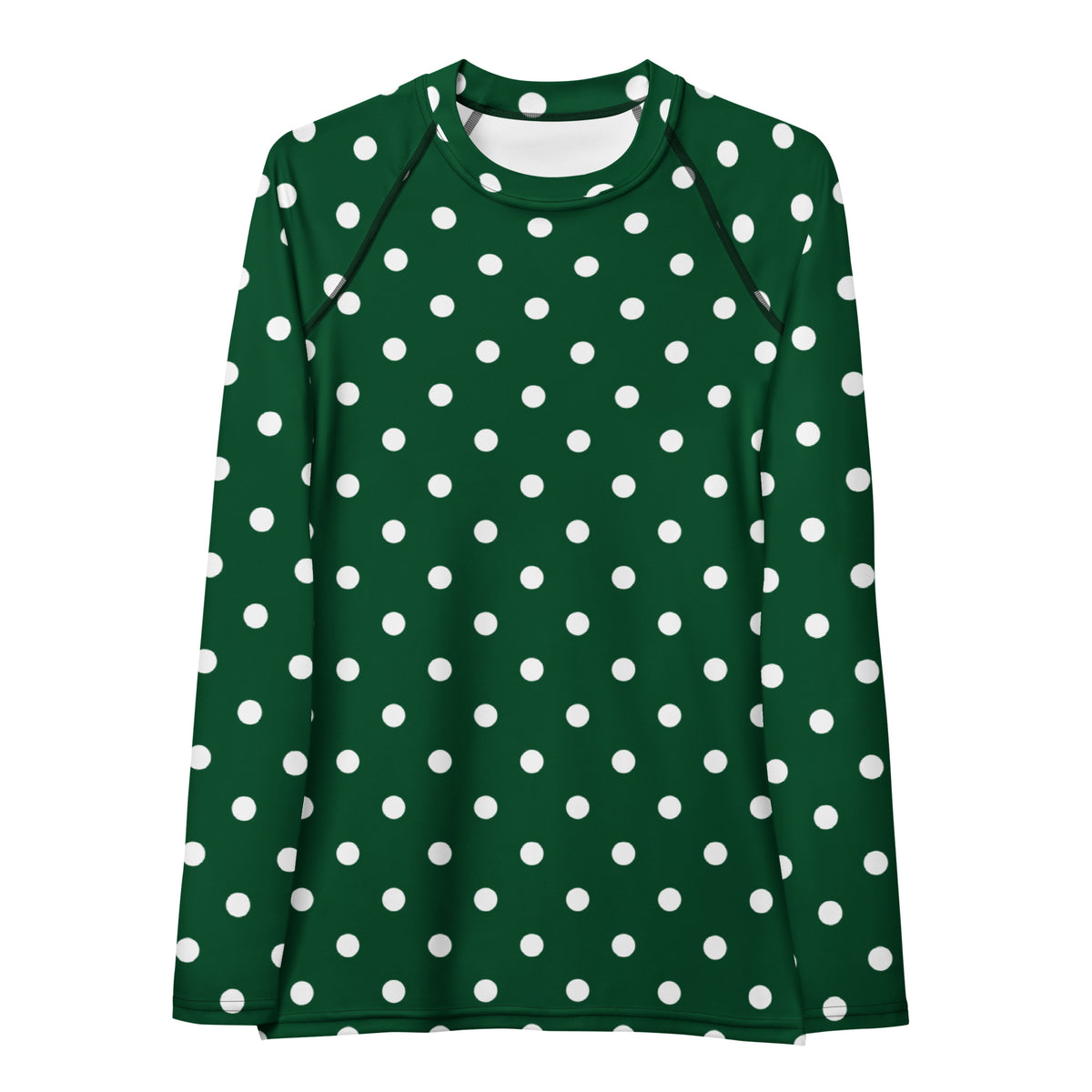 Women's Forest Green Polka Dot Long Sleeve Rash Guard Swim Shirt – Buttery Soft, Sun Safe UPF 50+ Protection, Quick Dry & 4-Way Stretch Comfort