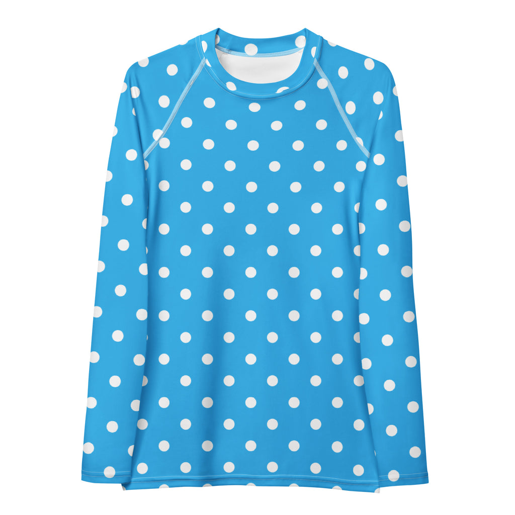 Women's Sky Blue Polka Dot Long Sleeve Rash Guard Swim Shirt – Buttery Soft, Sun Safe UPF 50+ Protection, Quick Dry & 4-Way Stretch Comfort