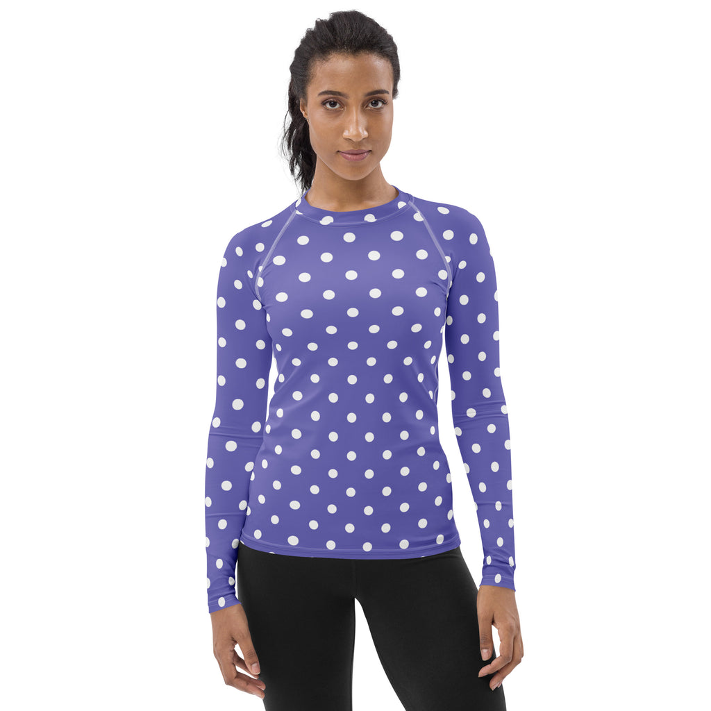 Women's Purple Polka Dot Long Sleeve Rash Guard Swim Shirt – Buttery Soft, Sun Safe UPF 50+ Protection, Quick Dry & 4-Way Stretch Comfort