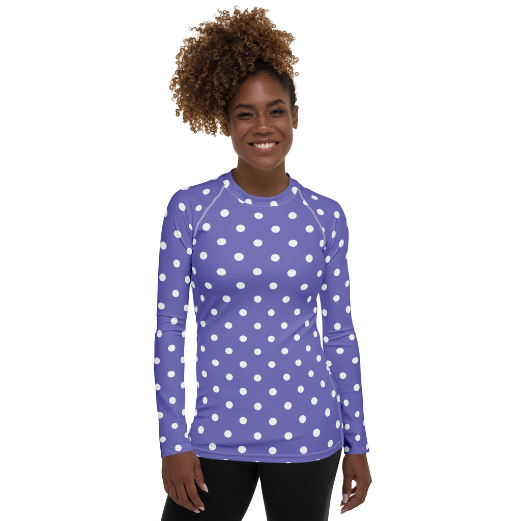 Women's Purple Polka Dot Long Sleeve Rash Guard Swim Shirt – Buttery Soft, Sun Safe UPF 50+ Protection, Quick Dry & 4-Way Stretch Comfort
