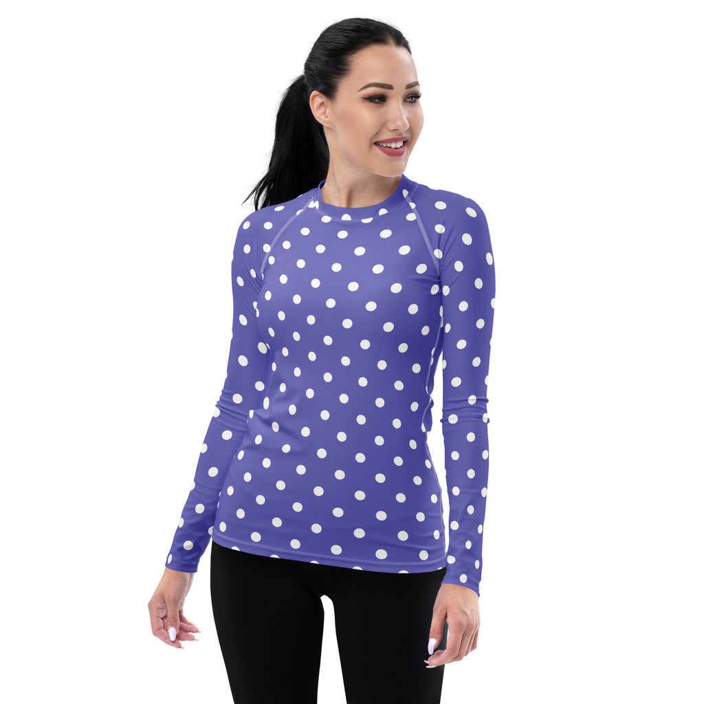 Women's Purple Polka Dot Long Sleeve Rash Guard Swim Shirt – Buttery Soft, Sun Safe UPF 50+ Protection, Quick Dry & 4-Way Stretch Comfort