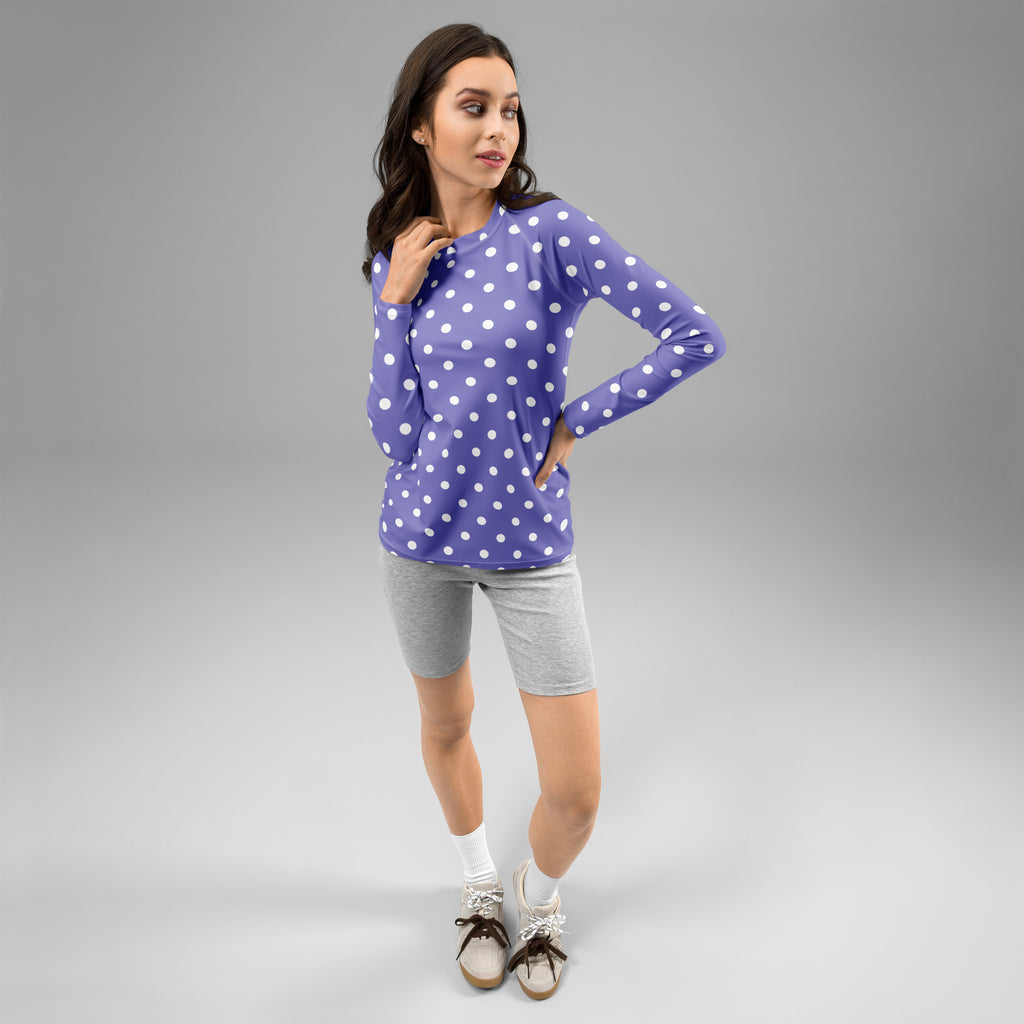 Women's Purple Polka Dot Long Sleeve Rash Guard Swim Shirt – Buttery Soft, Sun Safe UPF 50+ Protection, Quick Dry & 4-Way Stretch Comfort