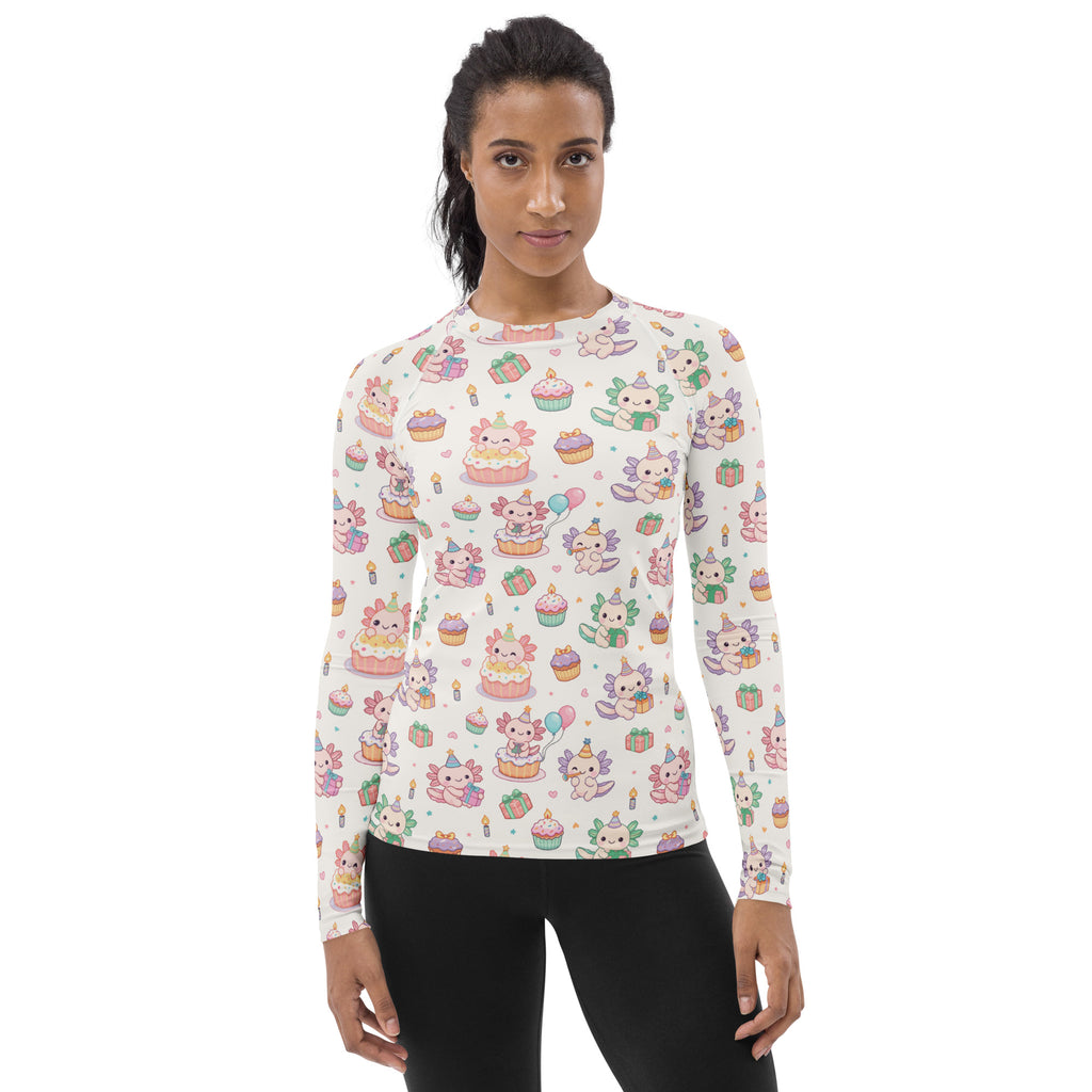 Women's Axolotl Birthday Long Sleeve Rash Guard Swim Shirt – Buttery Soft, Sun Safe UPF 50+ Protection, Quick Dry & 4-Way Stretch Comfort