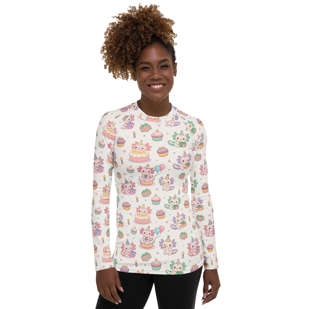 Women's Axolotl Birthday Long Sleeve Rash Guard Swim Shirt – Buttery Soft, Sun Safe UPF 50+ Protection, Quick Dry & 4-Way Stretch Comfort