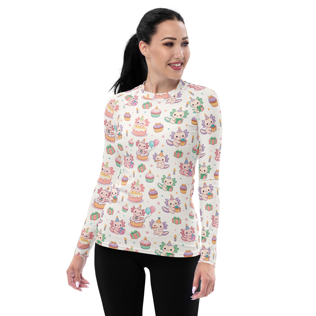 Women's Axolotl Birthday Long Sleeve Rash Guard Swim Shirt – Buttery Soft, Sun Safe UPF 50+ Protection, Quick Dry & 4-Way Stretch Comfort