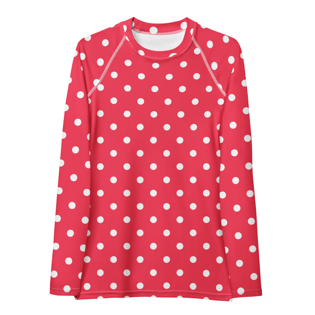 Women's Bright Pink Polka Dot Long Sleeve Rash Guard Swim Shirt – Buttery Soft, Sun Safe UPF 50+ Protection, Quick Dry & 4-Way Stretch Comfort