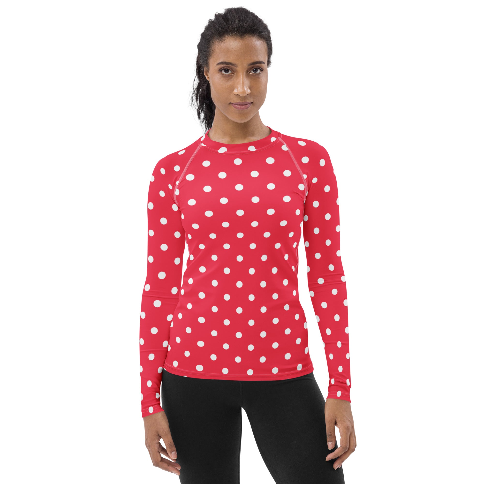 Women's Bright Pink Polka Dot Long Sleeve Rash Guard Swim Shirt – Buttery Soft, Sun Safe UPF 50+ Protection, Quick Dry & 4-Way Stretch Comfort