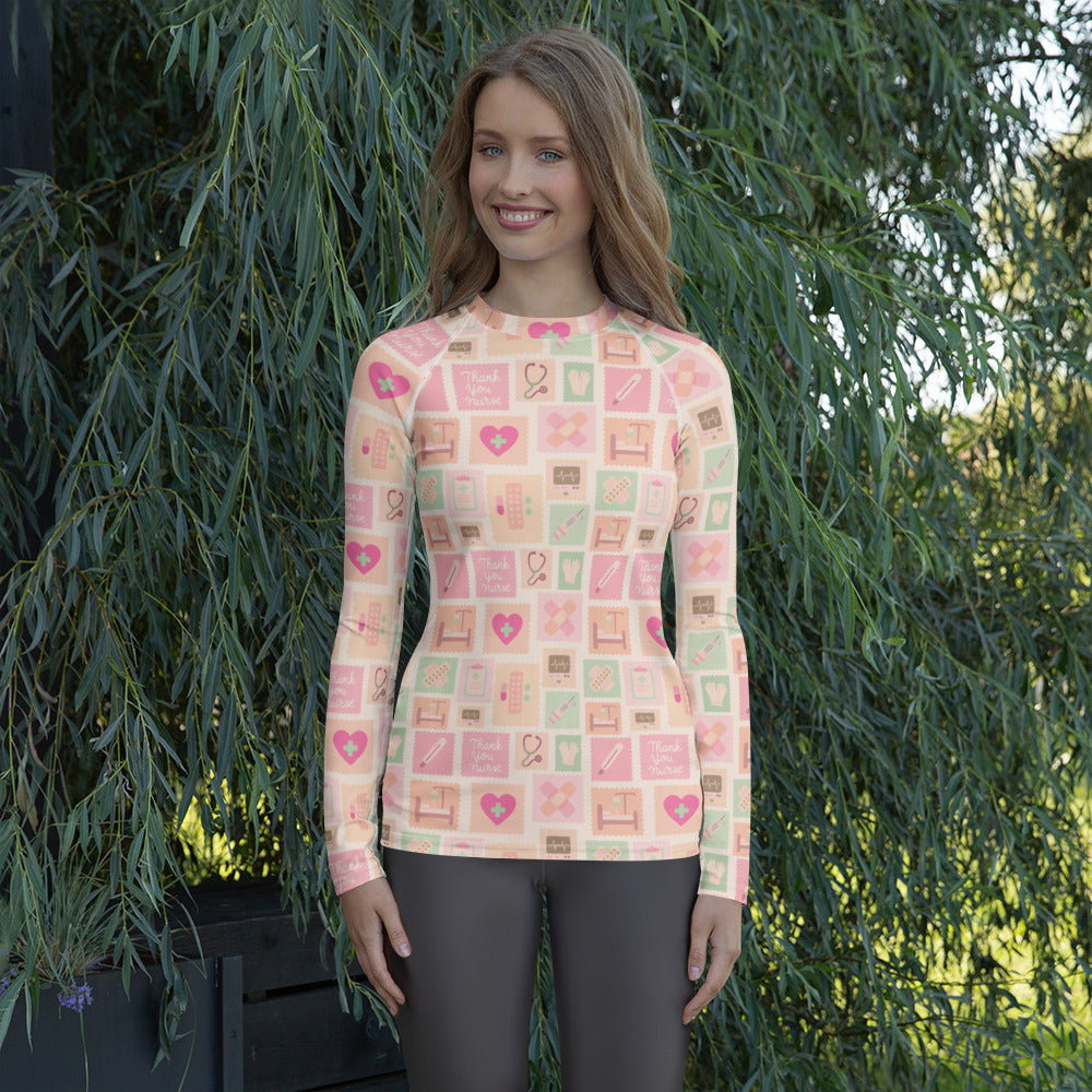 Women's Pink Nurse Icon Long Sleeve Rash Guard Swim Shirt – Buttery Soft, Sun Safe UPF 50+ Protection, Quick Dry & 4-Way Stretch Comfort
