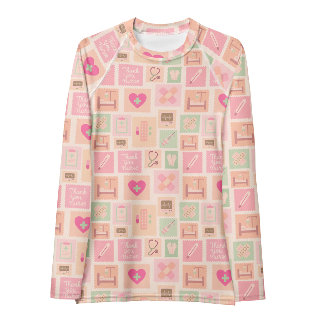 Women's Pink Nurse Icon Long Sleeve Rash Guard Swim Shirt – Buttery Soft, Sun Safe UPF 50+ Protection, Quick Dry & 4-Way Stretch Comfort