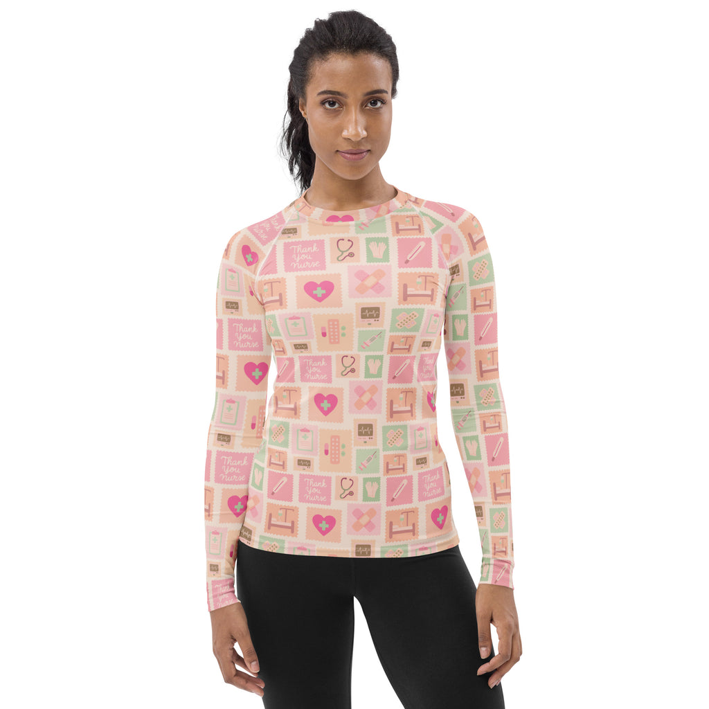 Women's Pink Nurse Icon Long Sleeve Rash Guard Swim Shirt – Buttery Soft, Sun Safe UPF 50+ Protection, Quick Dry & 4-Way Stretch Comfort