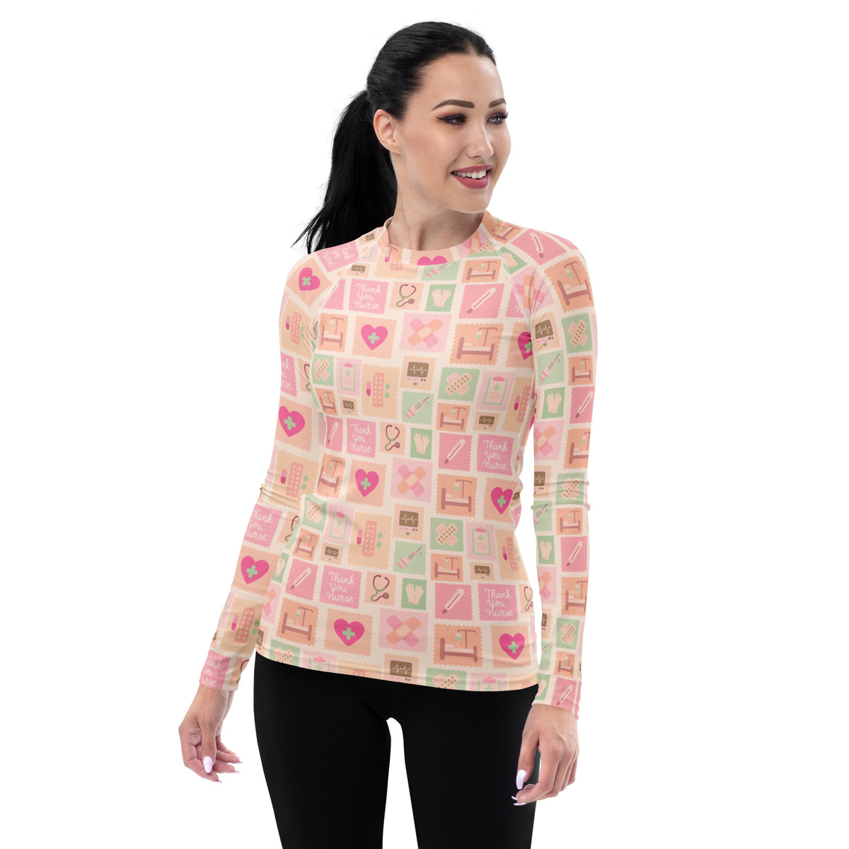 Women's Pink Nurse Icon Long Sleeve Rash Guard Swim Shirt – Buttery Soft, Sun Safe UPF 50+ Protection, Quick Dry & 4-Way Stretch Comfort