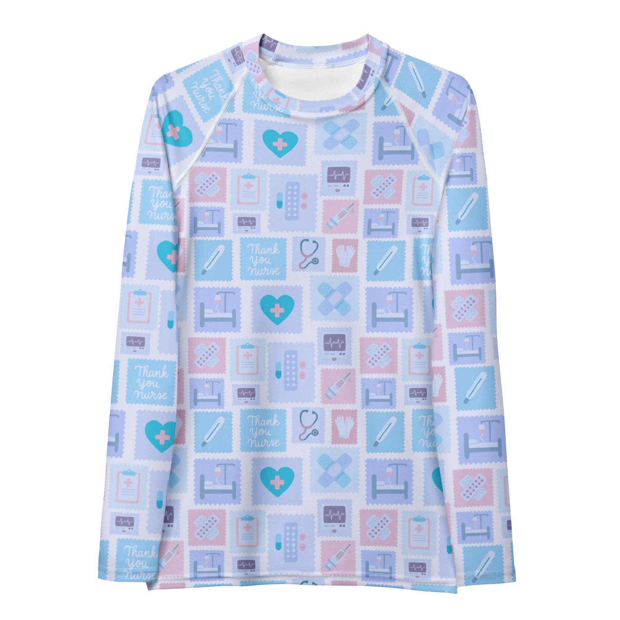 Women's Blue Nurse Icon Long Sleeve Rash Guard Swim Shirt – Buttery Soft, Sun Safe UPF 50+ Protection, Quick Dry & 4-Way Stretch Comfort