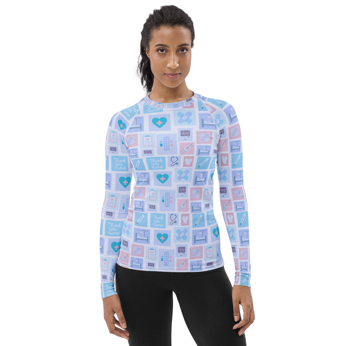 Women's Blue Nurse Icon Long Sleeve Rash Guard Swim Shirt – Buttery Soft, Sun Safe UPF 50+ Protection, Quick Dry & 4-Way Stretch Comfort