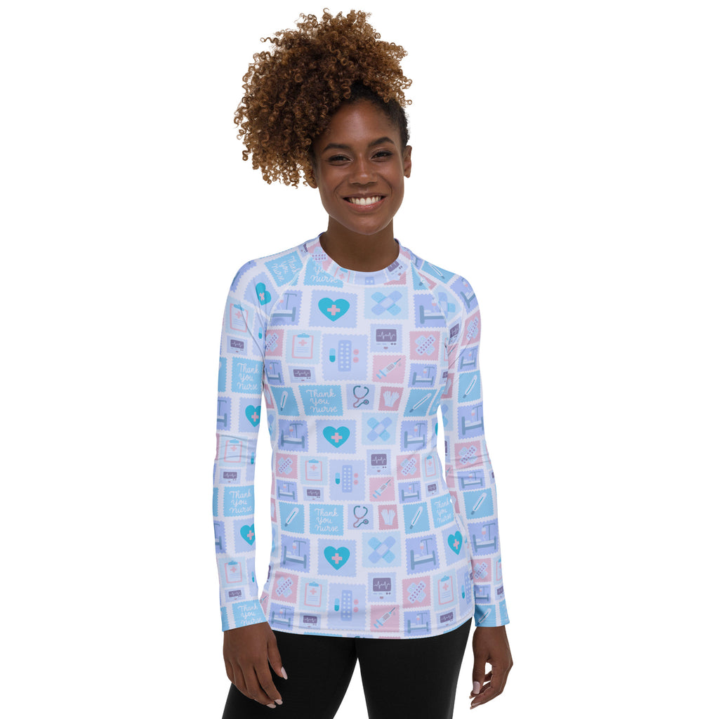 Women's Blue Nurse Icon Long Sleeve Rash Guard Swim Shirt – Buttery Soft, Sun Safe UPF 50+ Protection, Quick Dry & 4-Way Stretch Comfort
