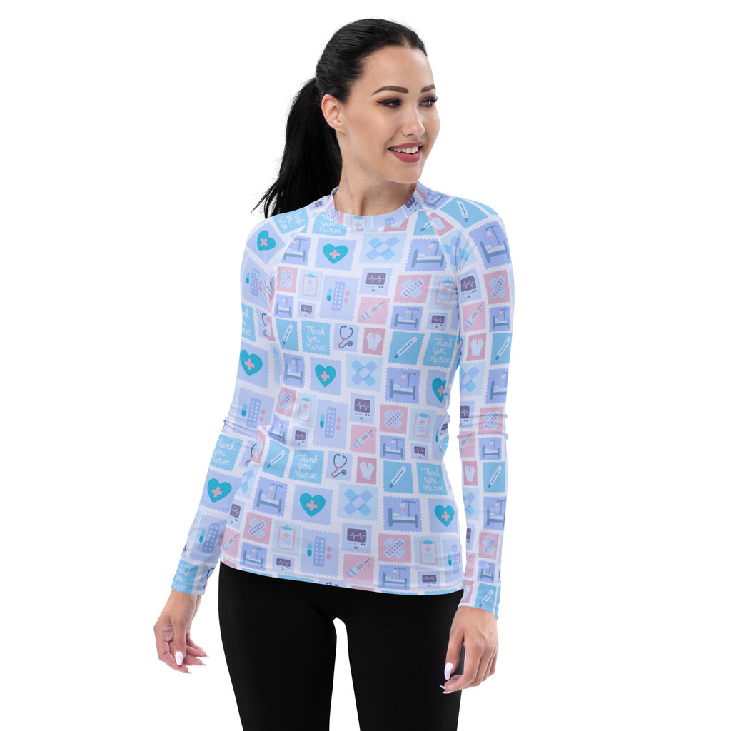 Women's Blue Nurse Icon Long Sleeve Rash Guard Swim Shirt – Buttery Soft, Sun Safe UPF 50+ Protection, Quick Dry & 4-Way Stretch Comfort